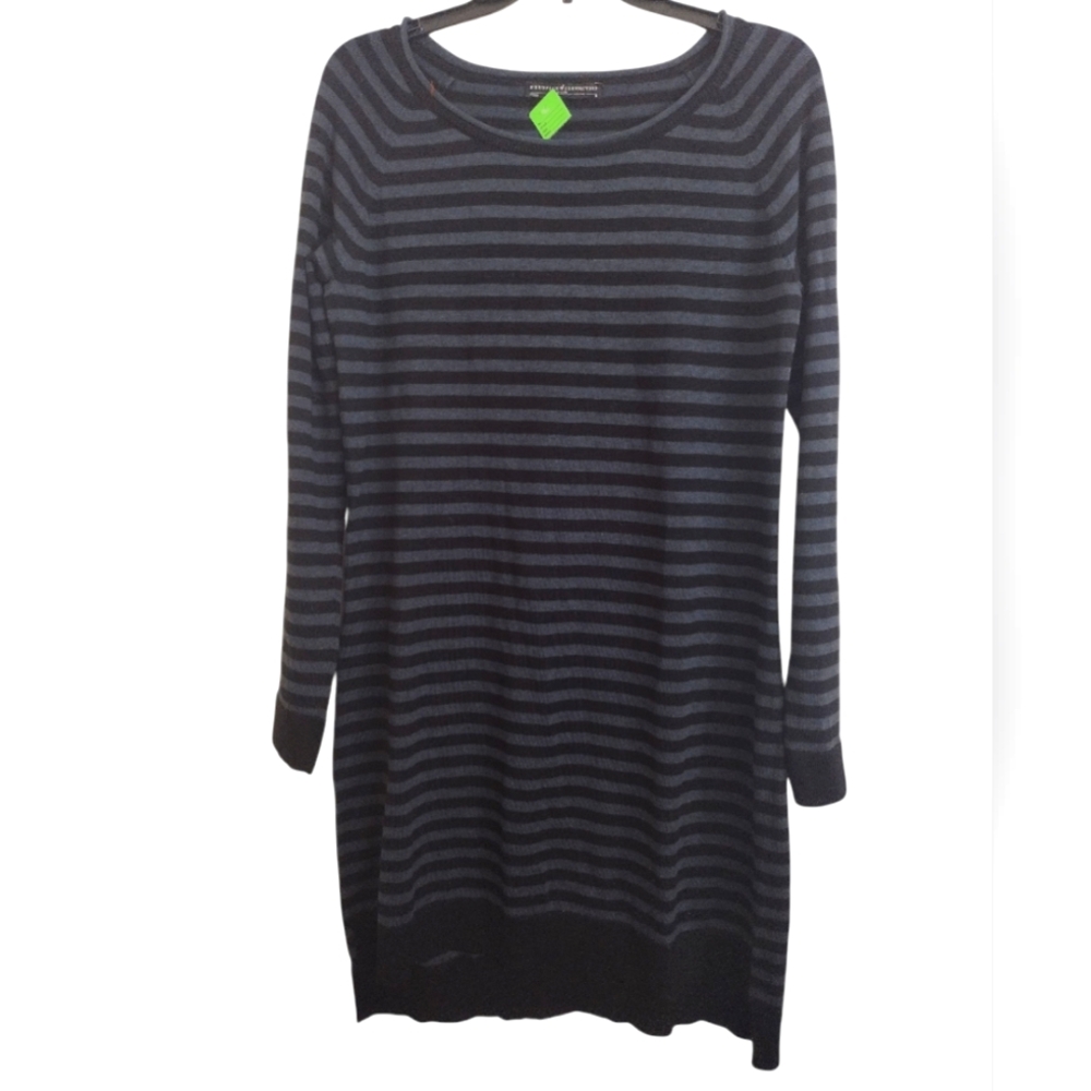 Peruvian Connection Striped Blue And Black Knit Sweater Dress Size Medium